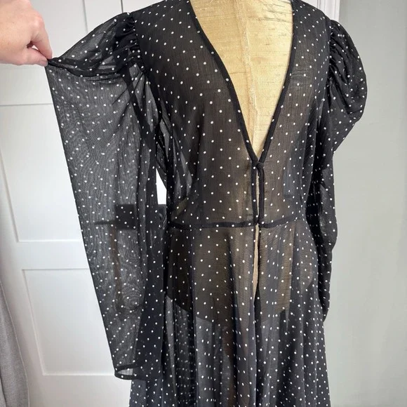Y2K EXPRESS Kimono Dress S/M Sheer Polka Dot Parisian French Effortless 12/2009 - Picture 8 of 14